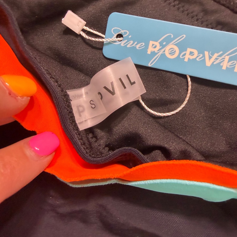 NWT Popvil Neon Scalloped Bikini Set High Waist Sporty Black Small - Picture 7 of 7